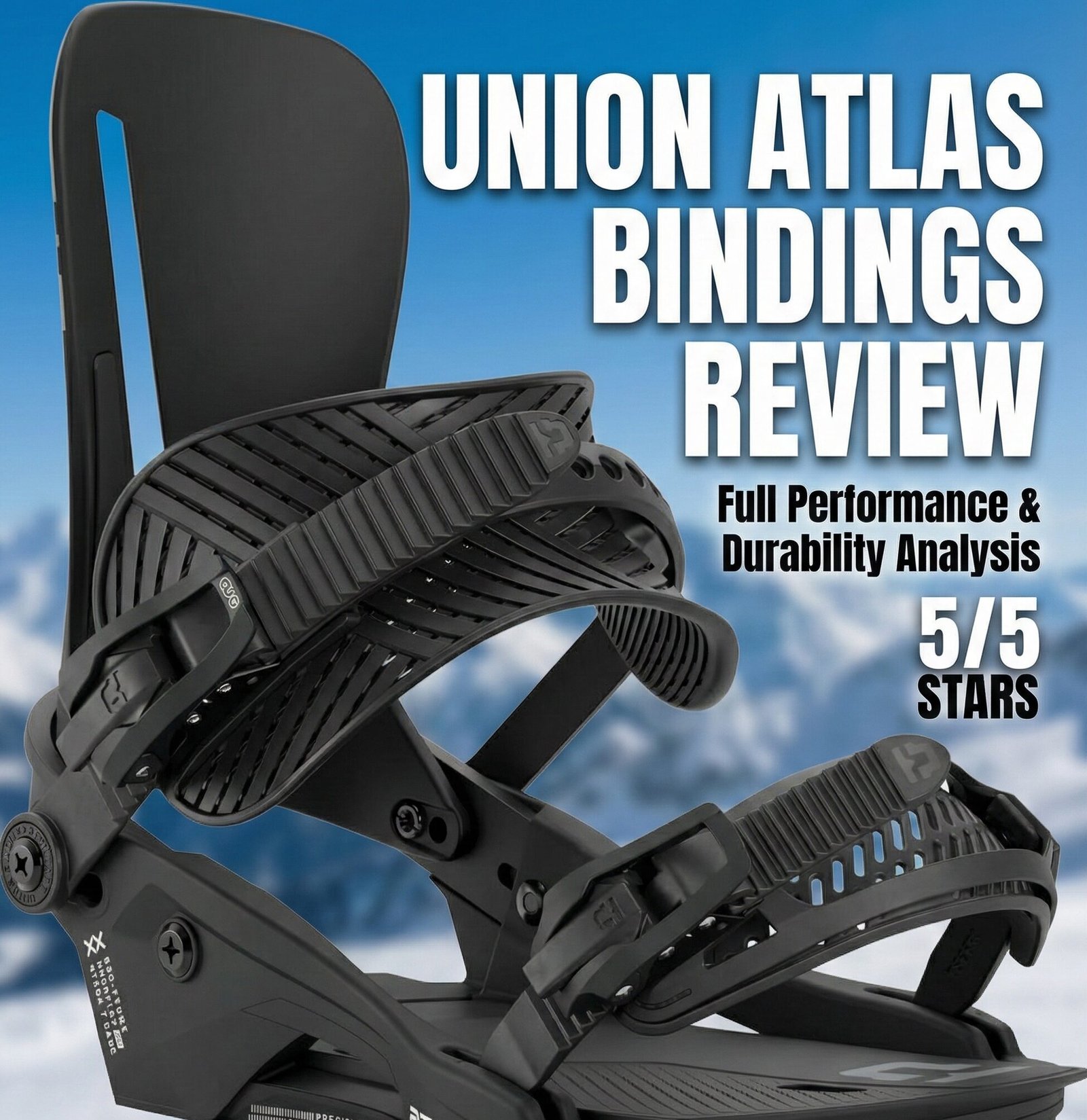 Snowboarder carving hard on groomed run with Union Atlas bindings