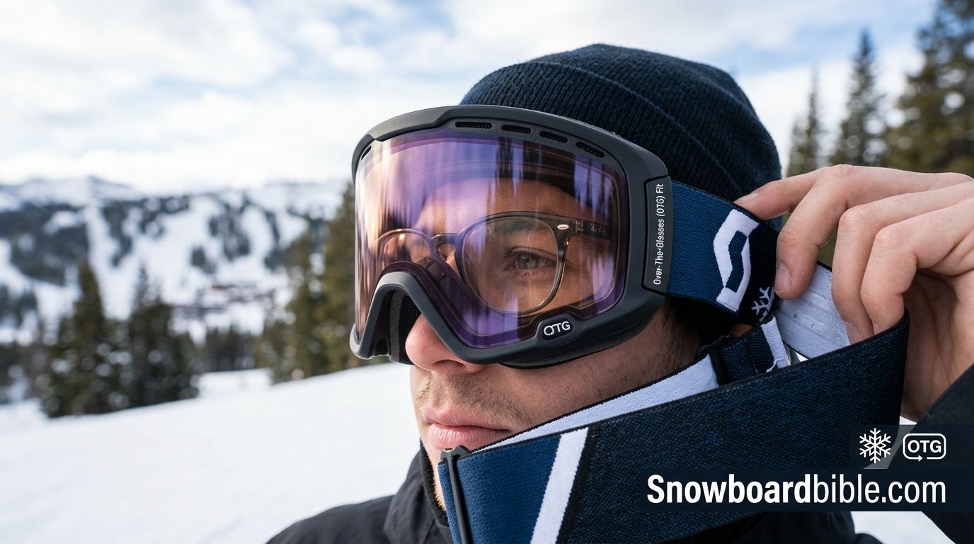 Close up of ski goggles designed to fit over prescription glasses